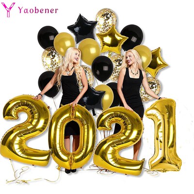 Graduation 2021 Party Decoration Black Gold Foil Number Bal