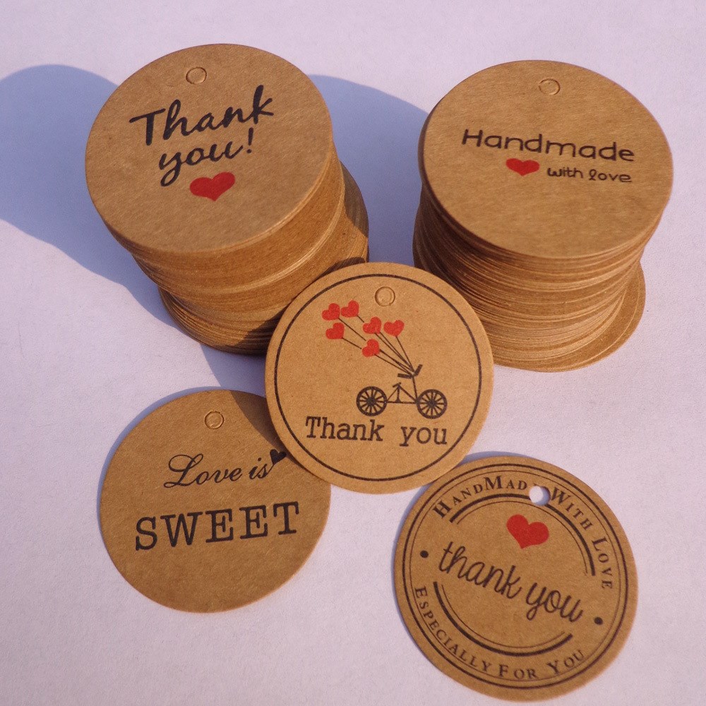 handmade hang tag kraft paper thank you gift tag label for w