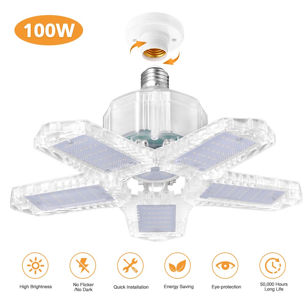 100w LED Garage Light 5 Leaf Deformation Fan Ceiling Light E