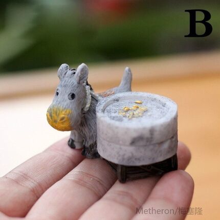 Donkey Pull Cart Stone Mill Miniature Fairy Garden Home Hous