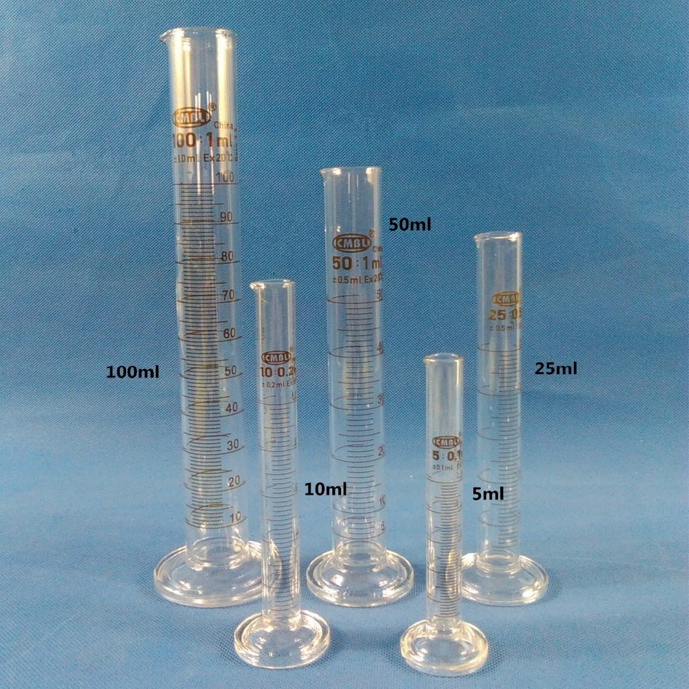 5Pcs/Set glass graduated cylinder, 5ml 10ml 25ml 50ml 100ml
