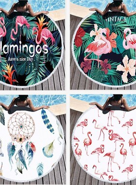 Blanket Yoga-Mat Beach-Towel Microfiber Round Flamingo Bohem
