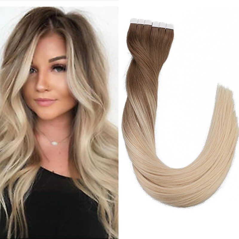 Toysww Tape in Human Hair Extensions Ombre Balayage Natural