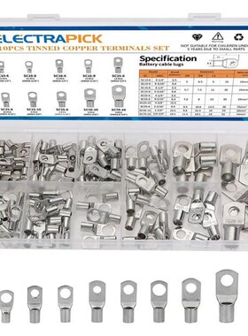 Electrapick 110pcs Assortment Tinned Copper Lugs Ring Crimp