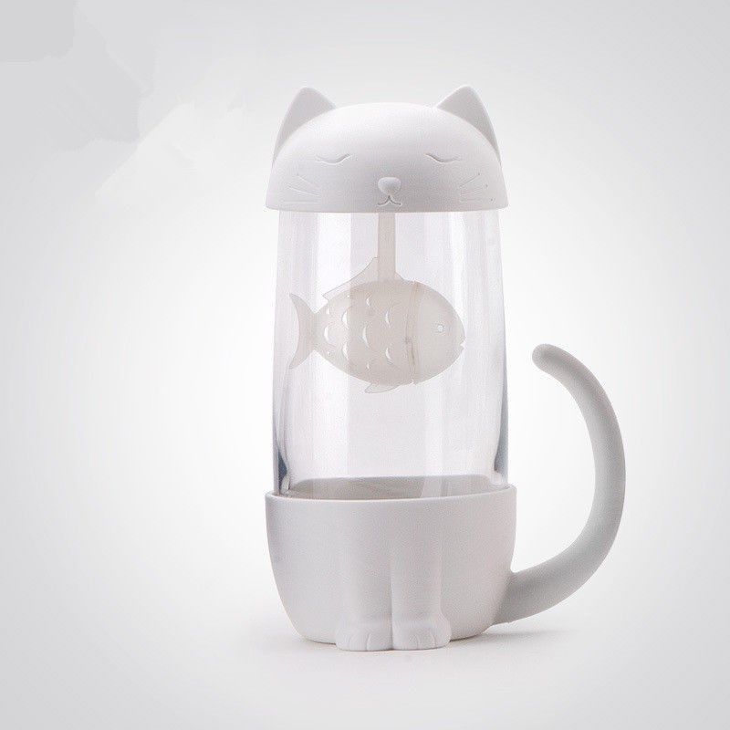 New Tea Strainer Cute Cat Glass Cup Tea Mug With Fish Infuse