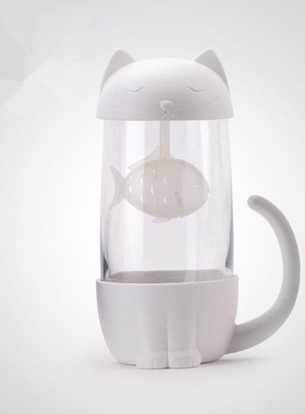 New Tea Strainer Cute Cat Glass Cup Tea Mug With Fish Infuse