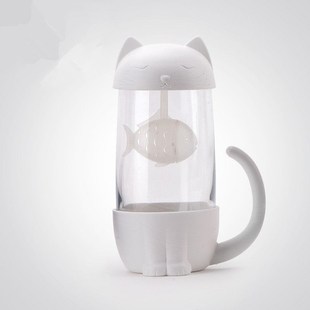 New Tea Strainer Cute Cat Glass Cup Tea Mug With Fish Infuse