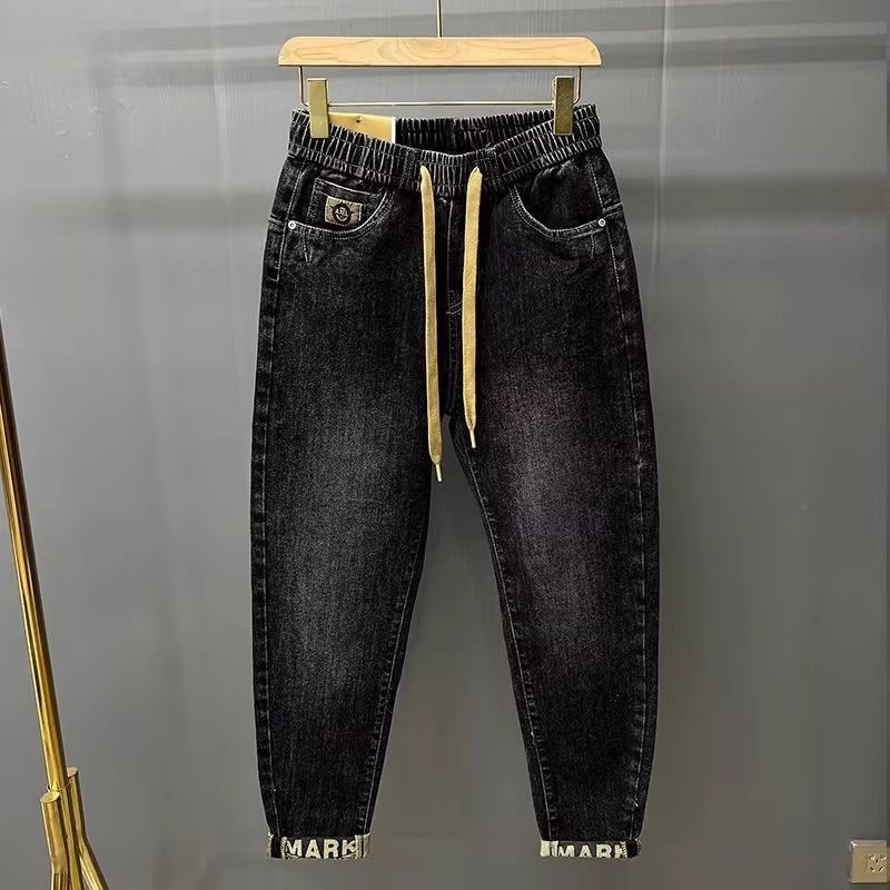 牛仔裤男宽松松紧腰小脚哈伦裤