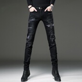 牛仔裤 男装 男裤 新款 欧洲站男士 子刺绣显瘦长裤 潮牌秋季 休闲小脚裤