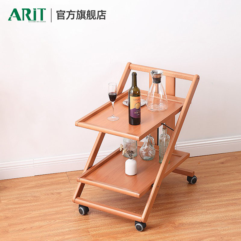 ARIT意大利进口双层可折叠木质手推车家用多功能置物架酒水餐边车