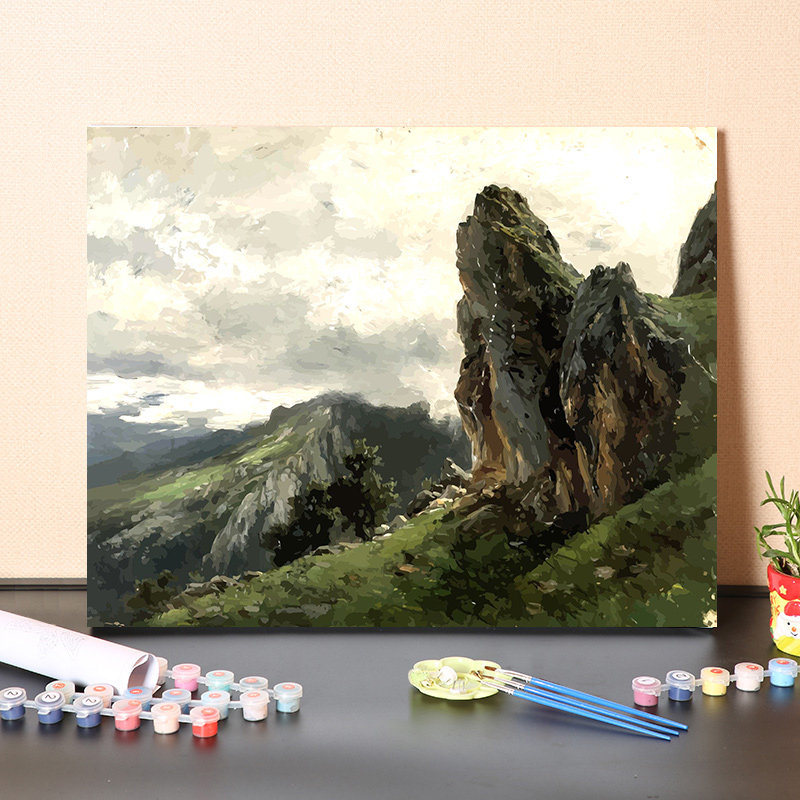 数字油画diy填充西班牙普拉多美术馆典藏名画高山悬崖涂色装饰画