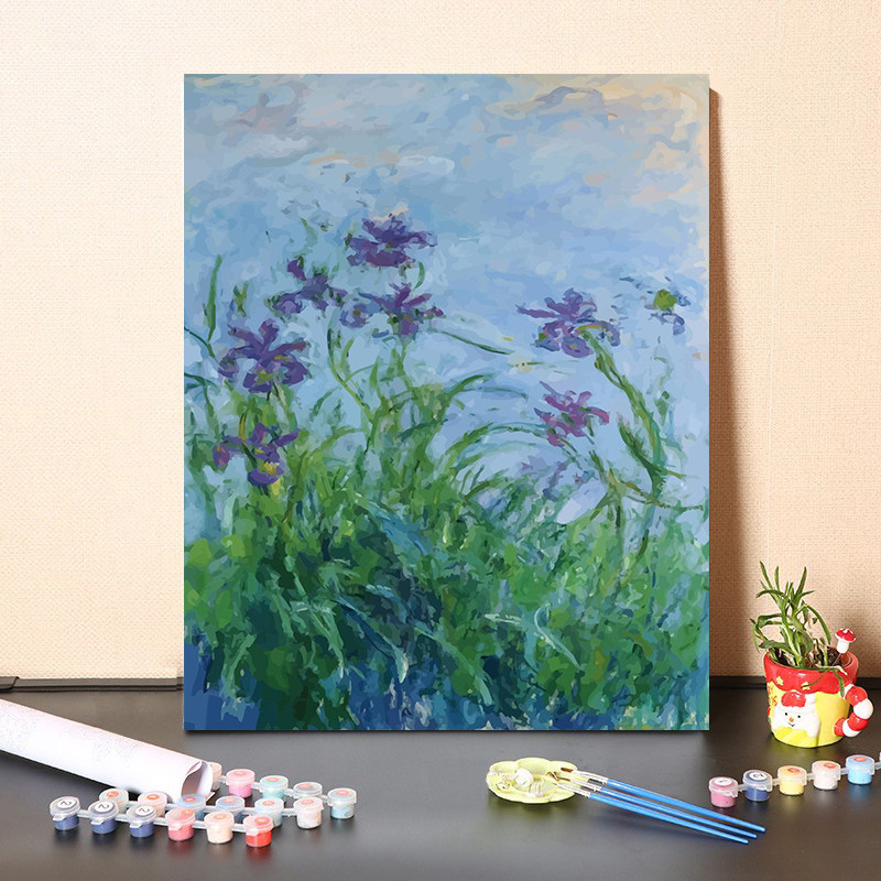 数字油画diy手工填充名人名画莫奈黄色鸢尾花绘画涂色画装饰