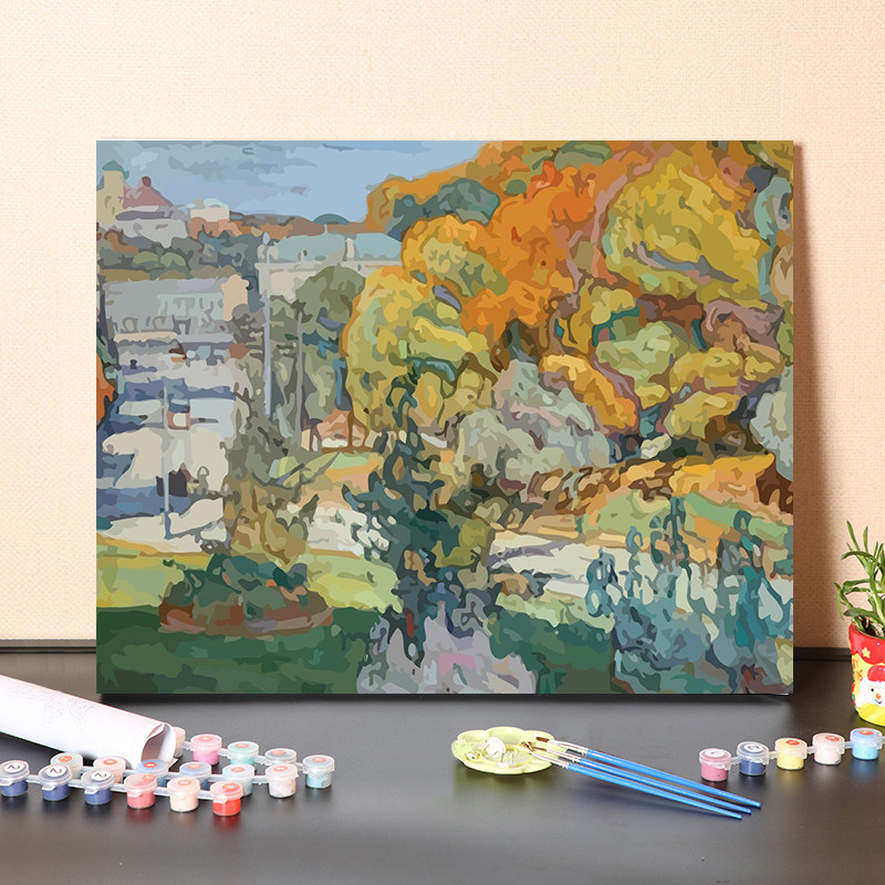数字油画diy手工填充表现主义艺术家马涅维奇经典名画雪景装饰画