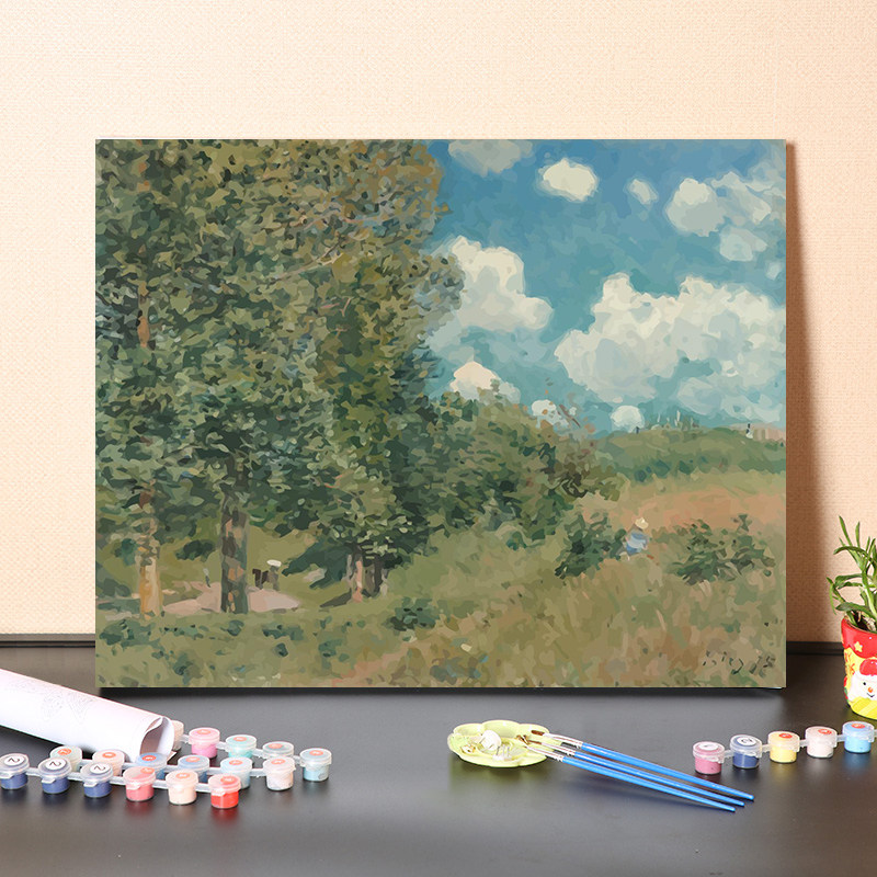 数字油画diy填充名人名画西斯莱郊外林间小道填色绘画涂色画装饰