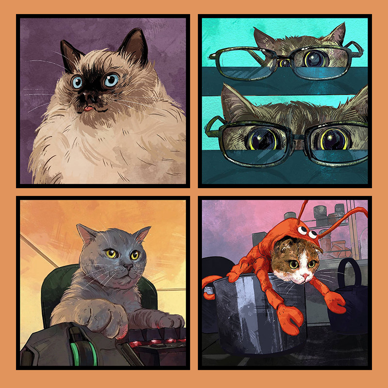 可爱卡通呆萌猫主子diy数字油画油彩画创意ins插画手工填充装饰画