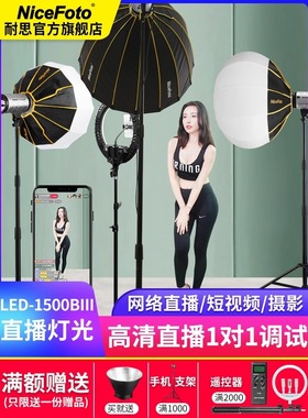 耐思150W直播补光灯led摄影灯服装直播间常亮打光灯球形视频绿幕柔光灯美妆/美食/珠宝拍摄灯nicefoto 1500B
