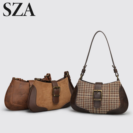 SZA小众轻奢腋下法棍包女高级感手提单肩斜挎包秋冬新款绒面毛呢