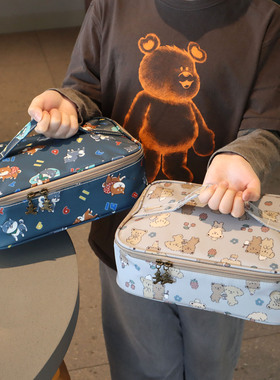 卡通儿童小学生四格五格饭盒包扁平餐盘饭盒袋手拎铝箔手拎便当包