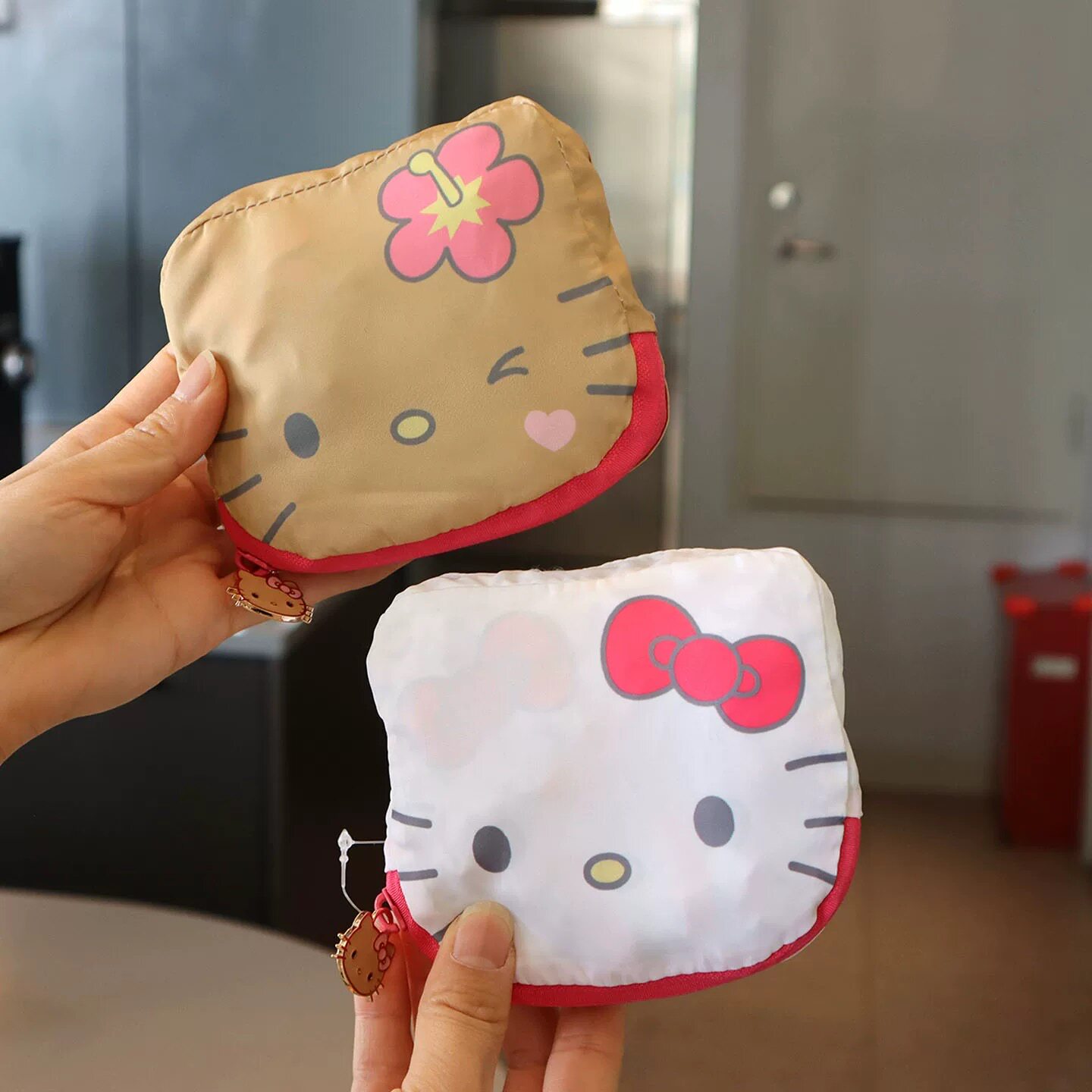 日系可爱卡通豹纹猫咪印花大容量折叠便携环保袋超市购物袋手提袋