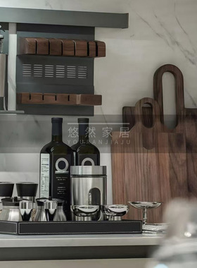 悠然家居轻奢现代极简厨房收纳柜调味罐砧板油瓶醋壶果盘碗摆件