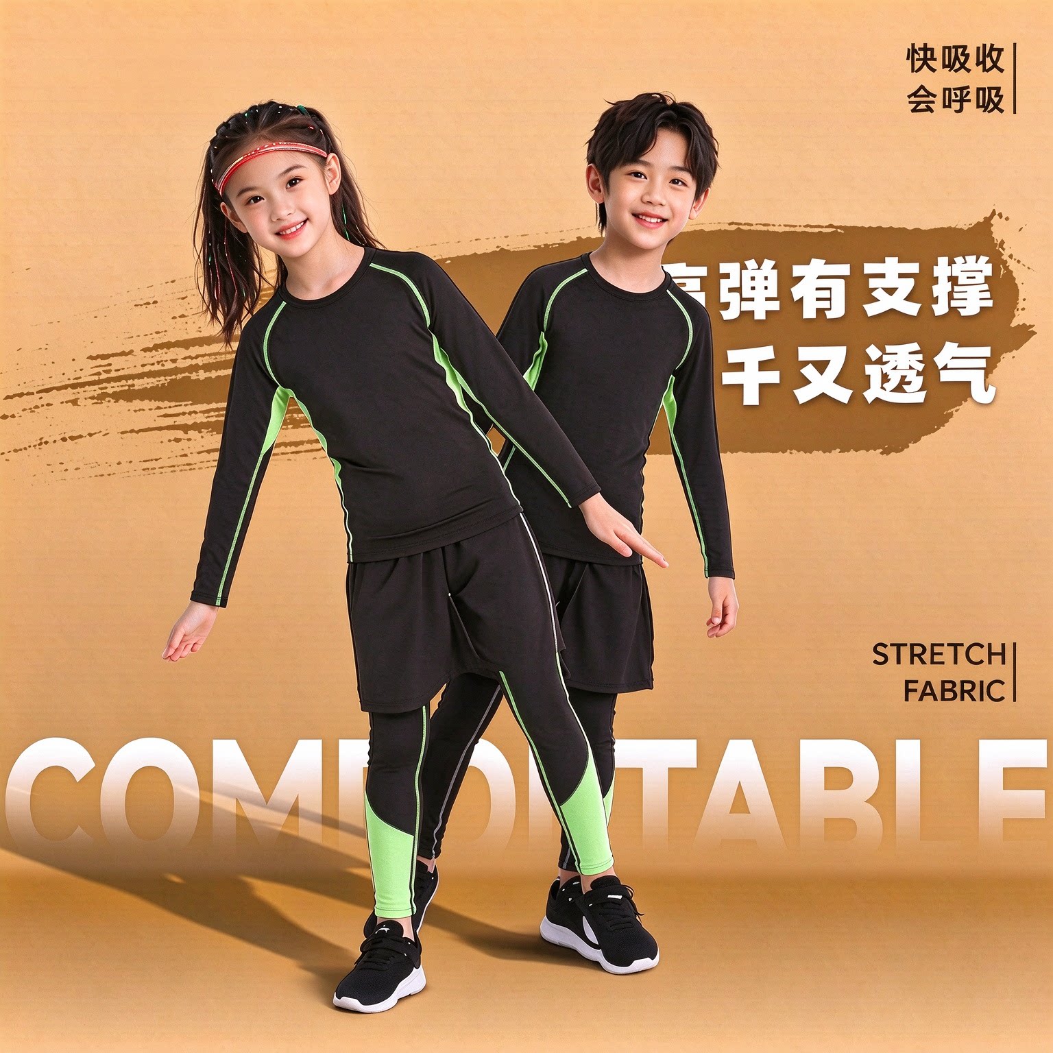 儿童紧身衣长袖训练服秋冬运动套装篮球足球打底衣服男童健身服女