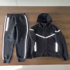 2025 New Sports Hooded Sweatshirt Air Layer Cotton Zip-Up Jacket Autumn Reflective Laminated Jacket Set