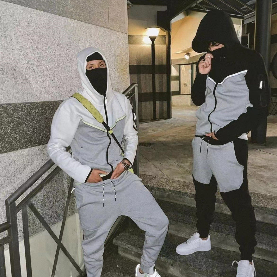 MENS DRILL WIND SPORTS SUIT THIN SPRING AND AUTUMN NEW AIR LAYER COTTON HOODED CARDIGAN SWEATER CASUAL TROUSERS