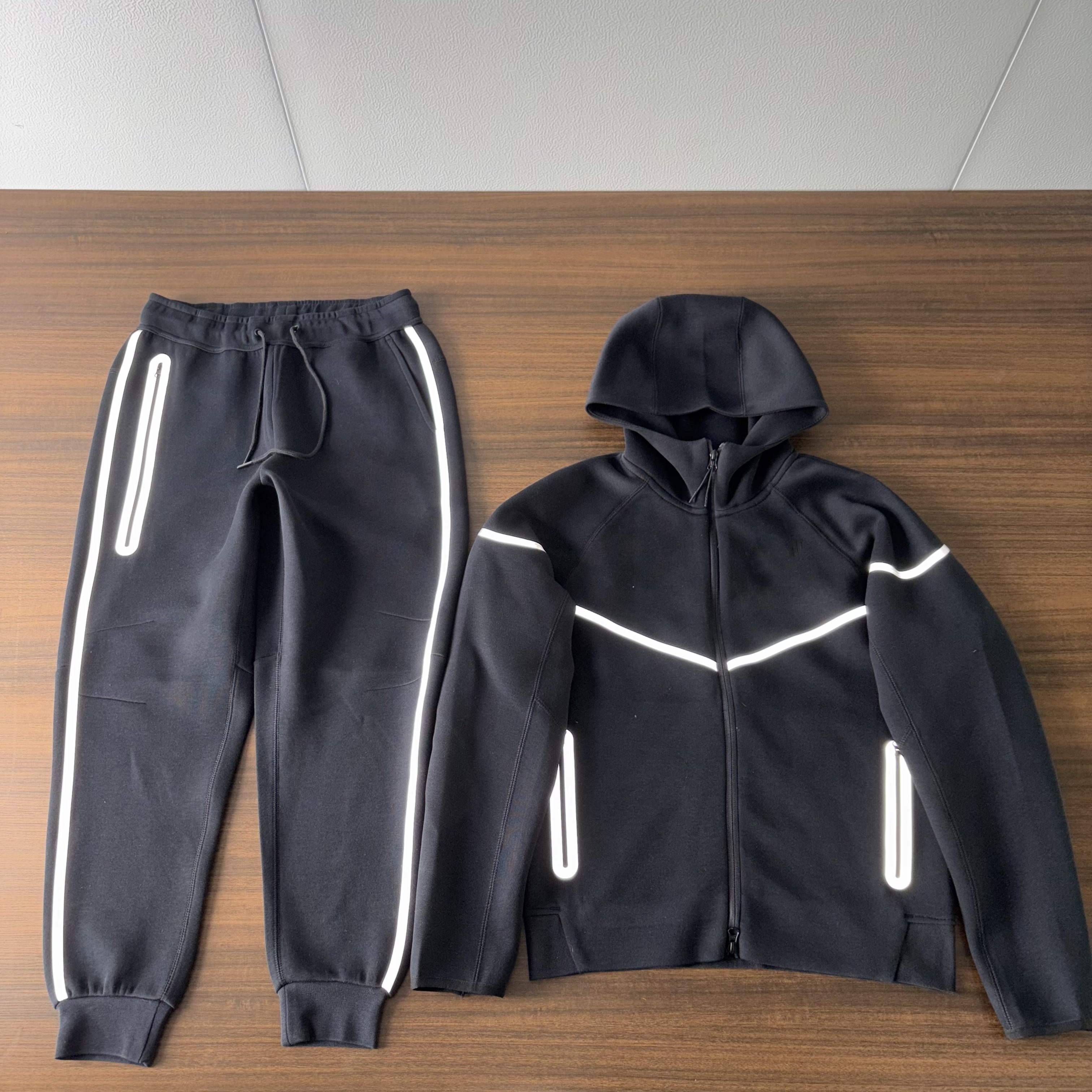 thumbnail for 25 years new sports hooded jacket sweatshirt air layer cotton zipper jacket autumn reflective laminated jacket set