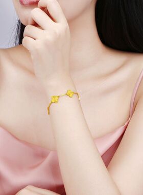 正品黄色手链女g新款四叶