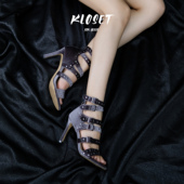 金丝绒鱼嘴鞋 女 跳舞短靴铆钉性感凉鞋 爵士舞高跟鞋 紫色heels舞鞋