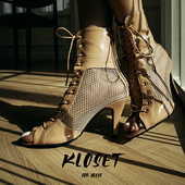 网纱透气杏色凉靴跳舞爵士舞专用高跟鞋 女夏 凉鞋 HEELS舞鞋 鱼嘴鞋