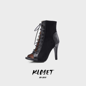 KLOSET FOR HEELS绑带靴爵士舞专用高跟鞋性感跳舞HEELS舞鞋短靴鞋子舞蹈鞋女凉鞋