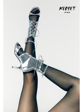 性感透视爵士拉链舞蹈鞋高跟鞋镂空舞鞋透里短靴系带短筒heels女