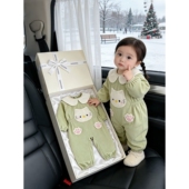 女宝宝连体爬爬服罩衣防水防脏一体式 秋冬外穿洋气婴儿爬行衣哈衣