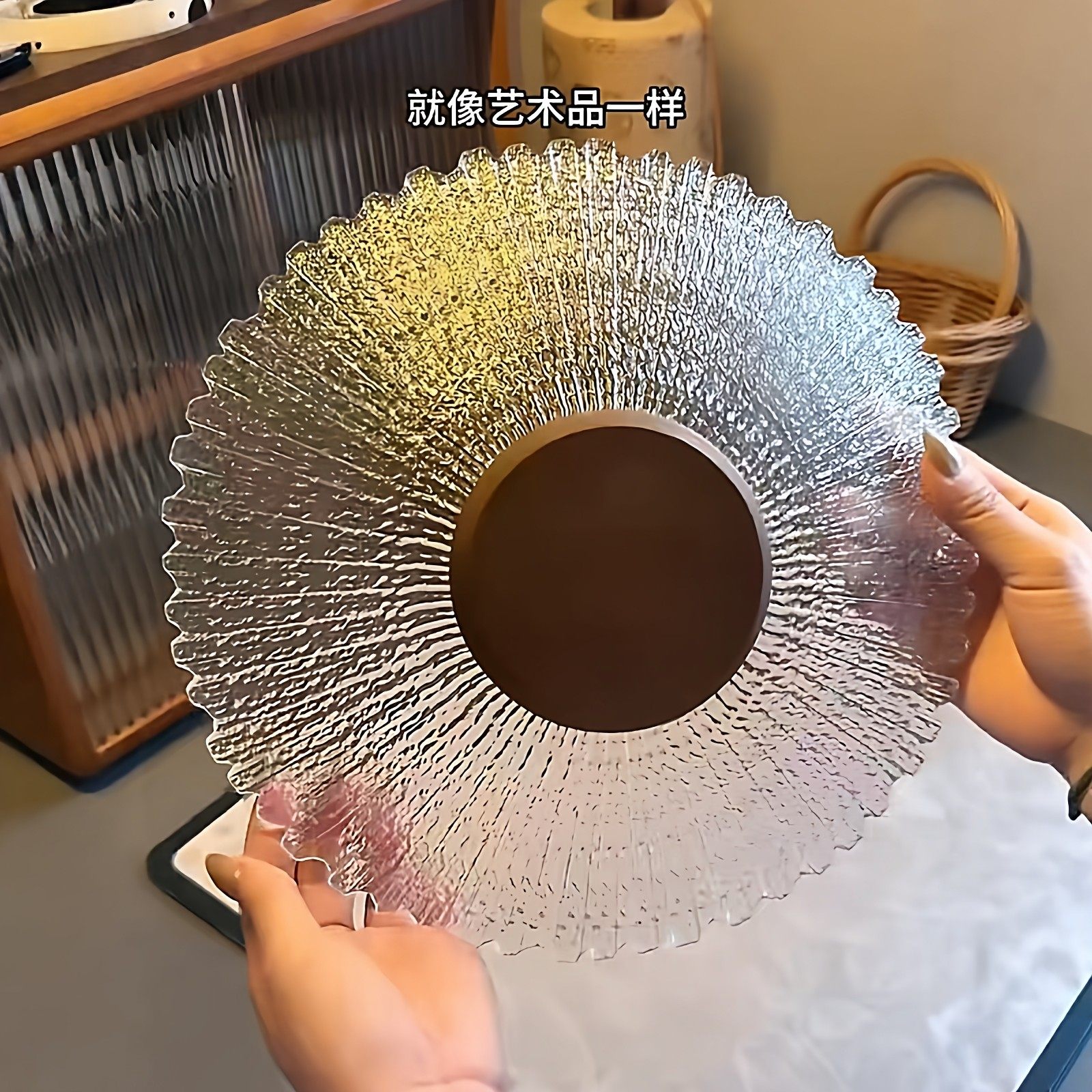 复古特别好看的果盘大号冰花玻璃水果干果收纳盘桌面精致装饰摆件