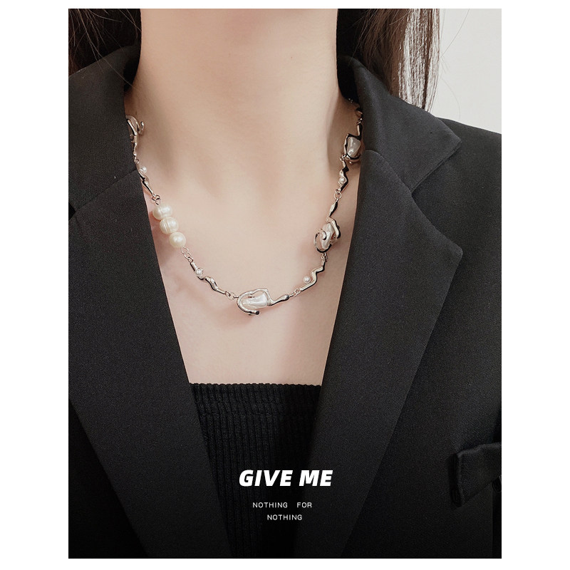 酸性高级感！不规则珍珠项链女