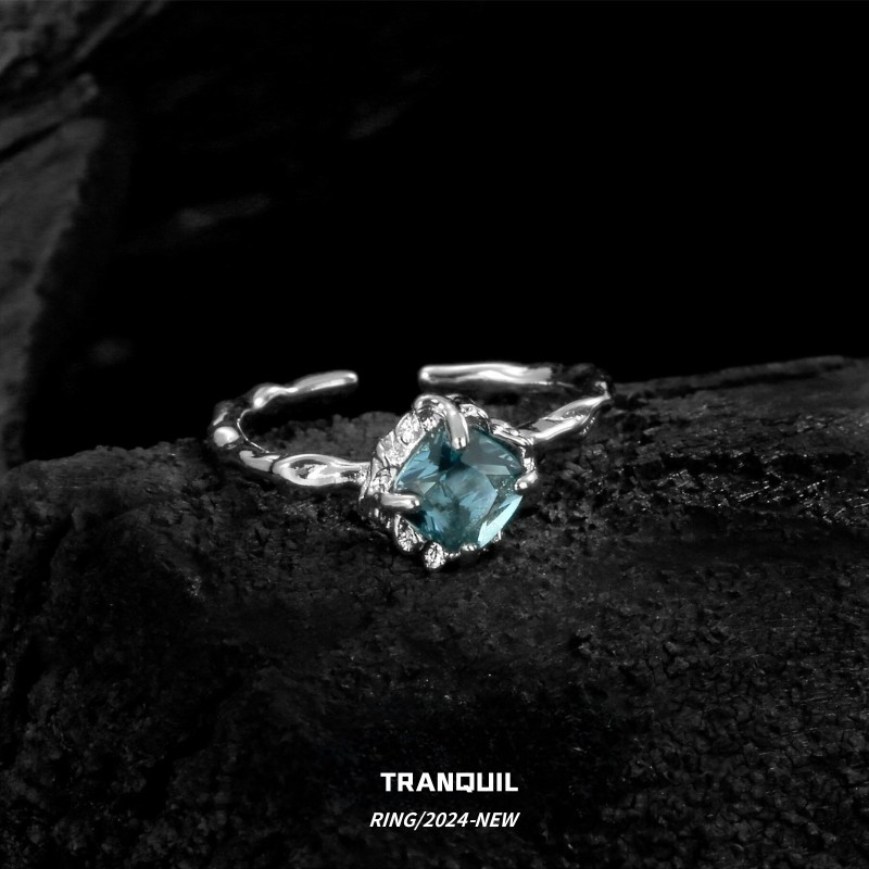 海蓝宝小众戒指女简约百搭