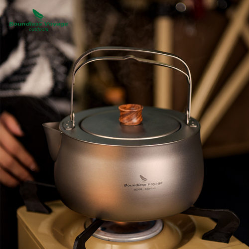 必唯纯钛户外烧水壶折叠手柄露营茶壶野营煮水壶800ml