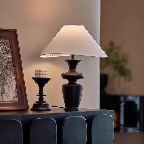 法式中古实木台灯美式复古设计师茶室侘寂风主卧床头高级感氛围灯