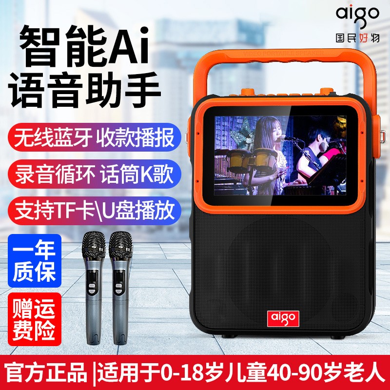 爱国者 广场舞音响户外k歌带显示屏一体移动手提小音箱话筒便携式