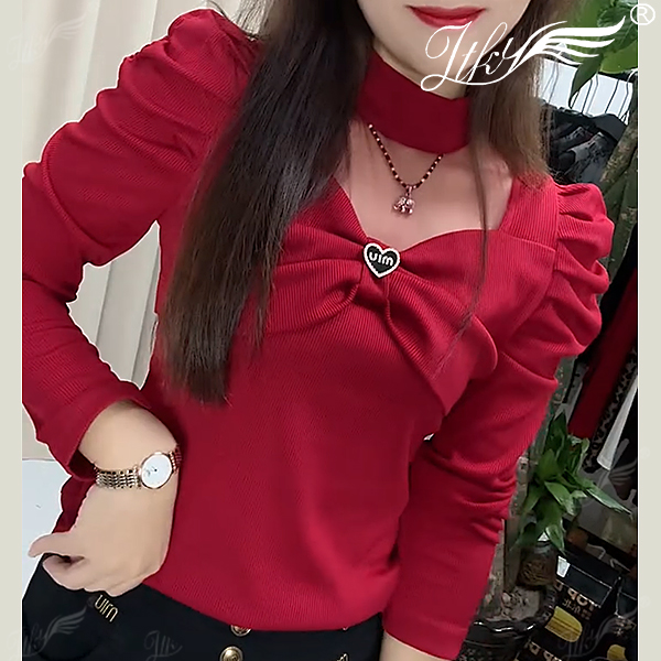 洋气简约休闲拼接蝴蝶结网纱T恤