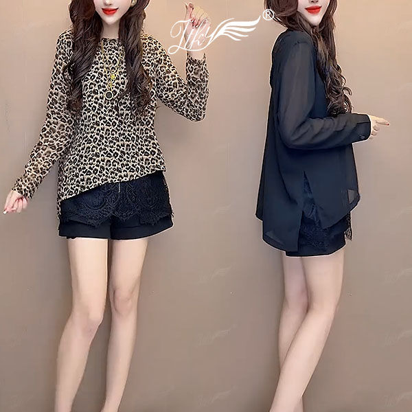 洋气休闲百搭简约蕾丝拼接衬衫女