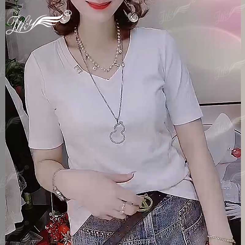 春季新款简约时尚短袖镂空T恤女