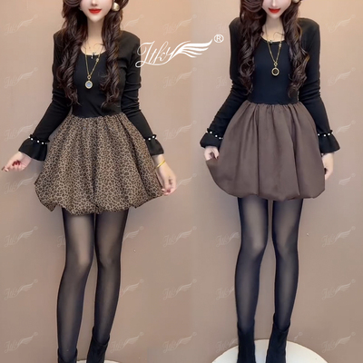 法式名媛风高腰A字蓬蓬裙连衣裙