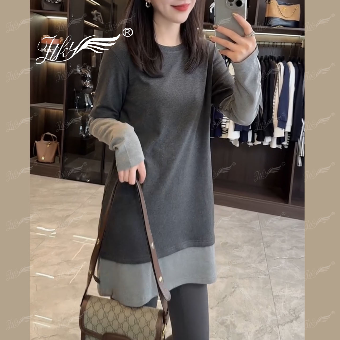 时髦洋气减龄拼接假两件连衣裙女