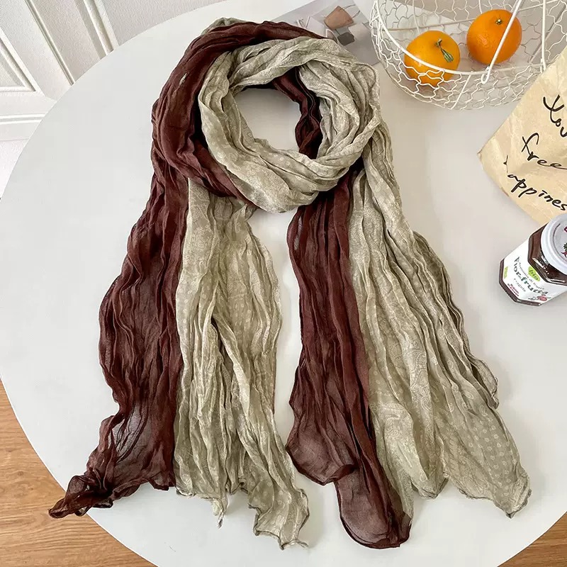 大媛家Sunny 复古民族风棉麻围巾女扎染长款褶皱渐变披肩文艺丝巾