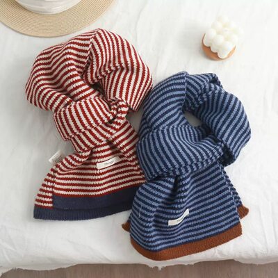 大媛家Sunny 韩版撞色条纹毛线围巾女秋冬季保暖百搭情侣针织围脖