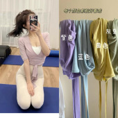 运动中袖 绑带打结罩衫 轻薄软糯高弹V领瑜伽健身长袖 气质女孩