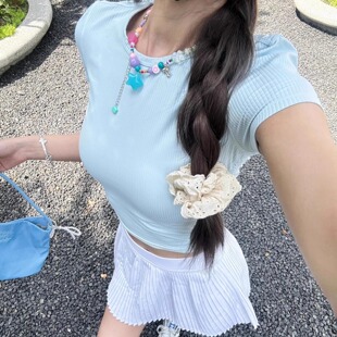 炒鸡显腰身～罗纹细腻面料收腰褶皱健身短袖运动短款瑜伽长袖