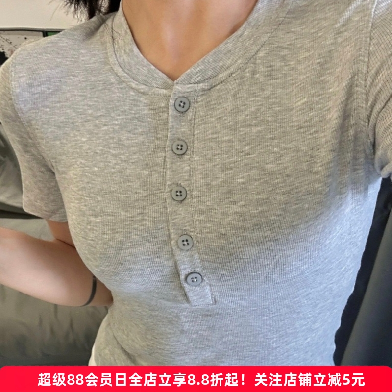 彈力顯瘦羅紋亨利衫短袖瑜伽服